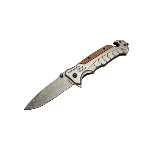 Browning Çakı Damascus Desenli Kurtarma Çakısı Metal İşlemeli Ahşap Çakı - AT50