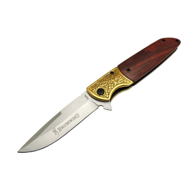 Browning Çakı Gold Gül Nakışlı Altın Renkli Klipsli - FA40