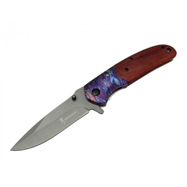 Browning Çakı Rainbow Gökkuşağı Desenli Çakı İçten Kilitli Klipsli Ahşap