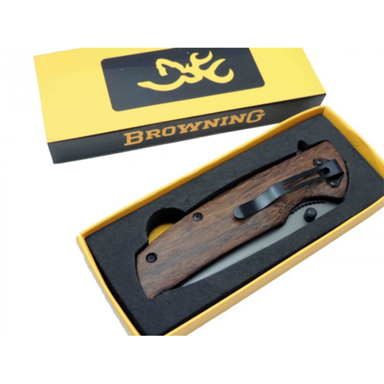 Browning Full Ahşap Çakı Klipsli İşlemeli Çakı - X45 - Görsel 2