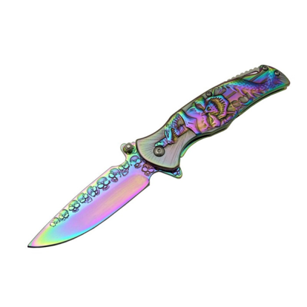 Browning İskelet Çakı Rainbow Gökkuşağı Kuru Kafa Baskılı Çakı - HC005