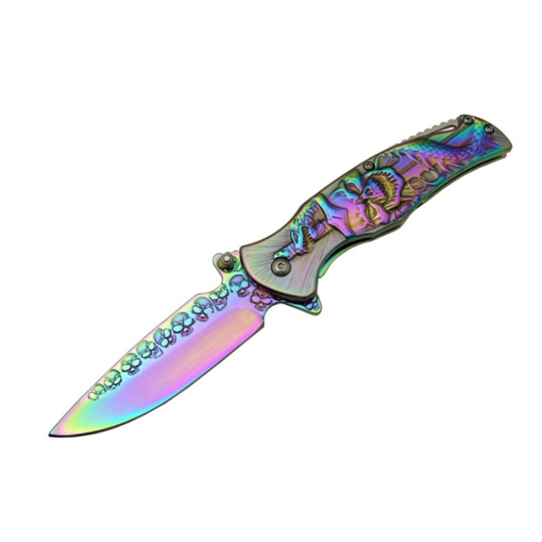 Browning İskelet Çakı Rainbow Gökkuşağı Kuru Kafa Baskılı Çakı - HC005 - Görsel 1