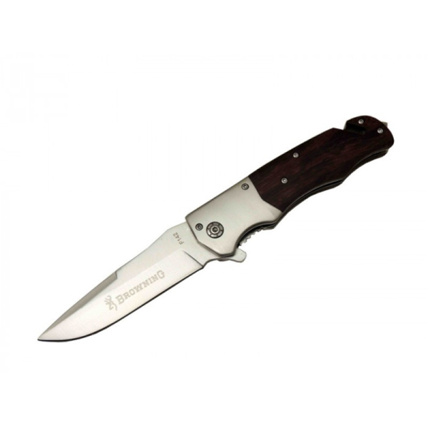 Browning Kurtarma Çakısı Ahşap Çakı Klipsli İşlemeli Çakı - F142