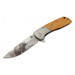 Chongming Ayı İşleme Desenli Ahşap Klipsli Çakı - CM97