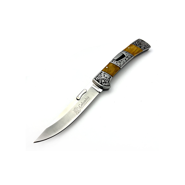 Columbia Ahşap Zeytin Kabzeli Çakı İşlemeli Sırttan Kilitli Kaplan İşlemeli A3159-D - Görsel 3