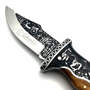 Columbia Baba Çakı Gravür İşlemeli At Desenli Atlı Av Bıçak Çakısı - A3189-B
