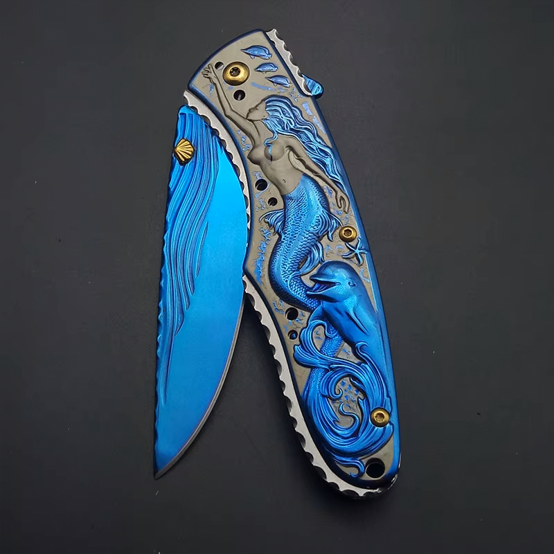 Columbia Deniz Kızı İşlemeli Gravürlü Klipsli Çakı Beyaz Eskitme - Görsel 7