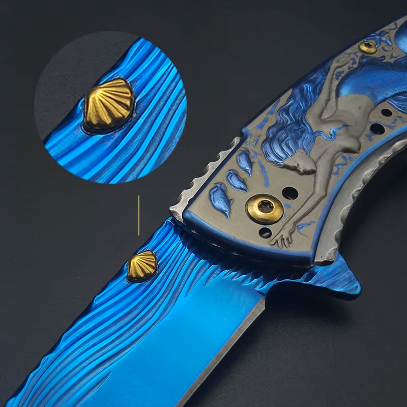 Columbia Deniz Kızı İşlemeli Gravürlü Klipsli Çakı Beyaz Eskitme - Görsel 8