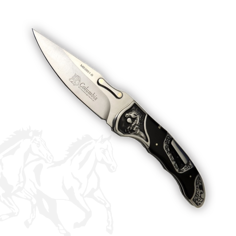 Columbia Mustang Abanoz Kabzalı At Gravür Desenli Çakı İşlemeli Sırttan Kilitli Çakı MB-3951-B - Görsel 1
