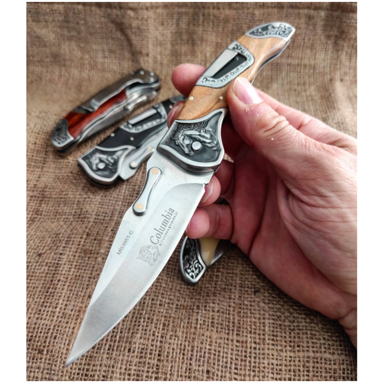 Columbia Mustang Zeytin Kabzalı At Gravür Desenli Çakı İşlemeli Sırttan Kilitli Çakı MB-3951-C - Görsel 4