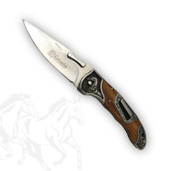 Columbia Mustang Zeytin Kabzalı At Gravür Desenli Çakı İşlemeli Sırttan Kilitli Çakı MB-3951-C