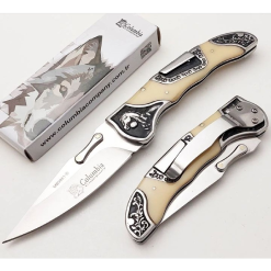 Columbia Mustang Sedef Kabzalı At Gravür Desenli Çakı İşlemeli Sırttan Kilitli Çakı - MB-3951-D