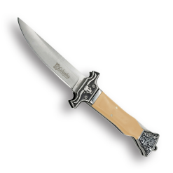 Columbia Reçine Ahşap Kabzalı Öküzbaş Çakı İşlemeli El Korumalı Sırttan Kilitli Çakı MA123-D