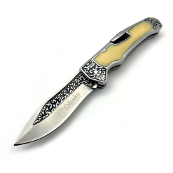 Columbia Sedef Kabzalı Desenli Çakı İşlemeli Sırttan Kilitli Çakı A-3154-C