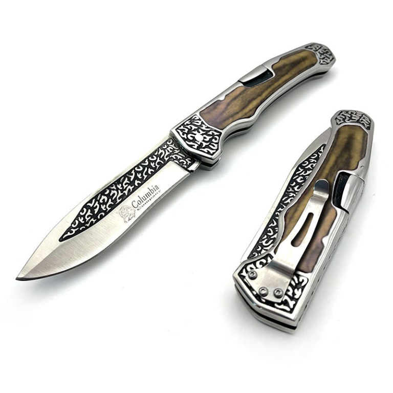 Columbia Zeytin Ağacı Kabzalı Desenli Çakı İşlemeli Sırttan Kilitli Çakı 21 cm B-3154-D - Görsel 3