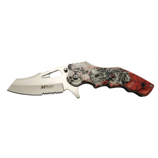 Mtech Argus Çakı İçten Kilitli Testereli Kırmızı Örümcek Desenli Çakı - 22 cm