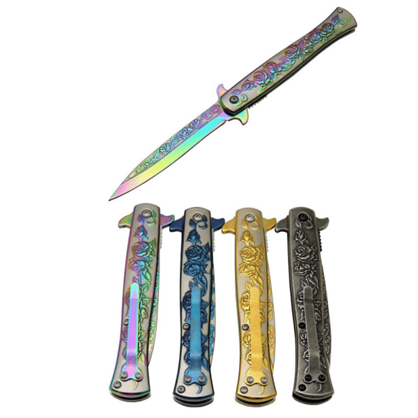 Tac Force Ti-Lite Gül Gravür Desenli Rainbow Altın Gold Eskitme Görünümlü Çakı