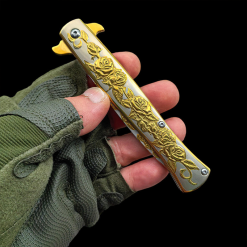 Tac Force Gül Gravür Desenli Çakı Gül Çakı Altın Eskitme Görünümlü Çakı Kamp Çakısı - HC012 G