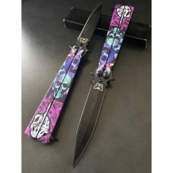 Kelebek Çakı Sallamalık Kurukafa Baskılı