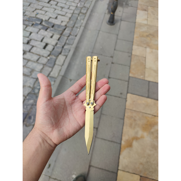 Kelebek Çakı Sallamalık Palmiye Ağacı Desenli Altın Gold