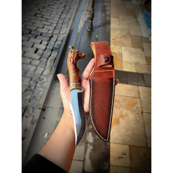 Alternative view of Kurt Başlı Av Bıçak Pirinç İşlemeli El Yapımı