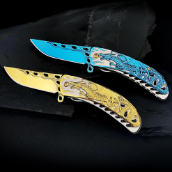 Aln Master Çakı Ejder Çakı Ejder Gravürlü İşlemeli Outdoor Kamp Çakısı Gold - YST6060