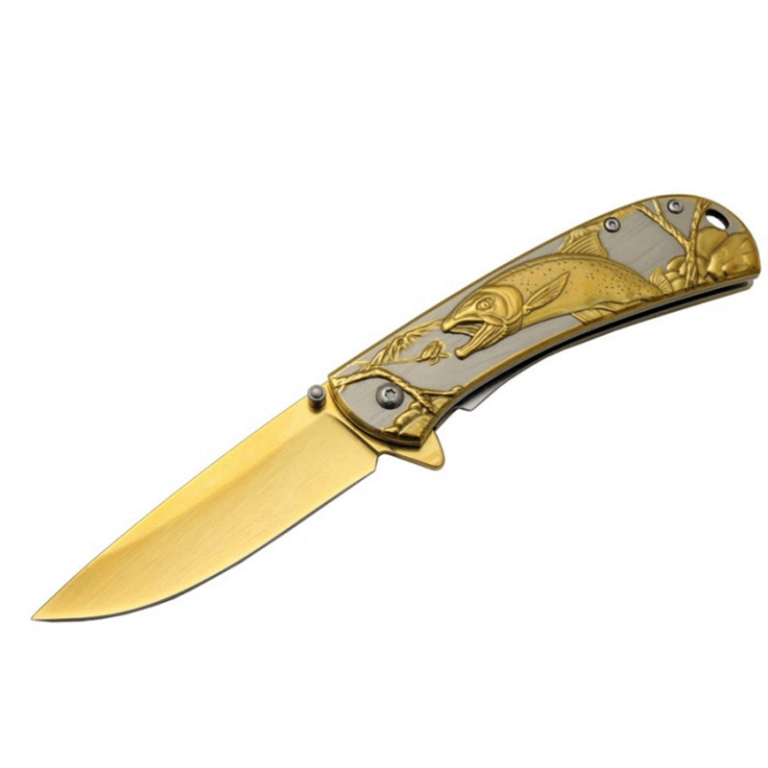 Balık Çakı Gravürlü İşlemeli Çakı Gold Rainbow - Görsel 1