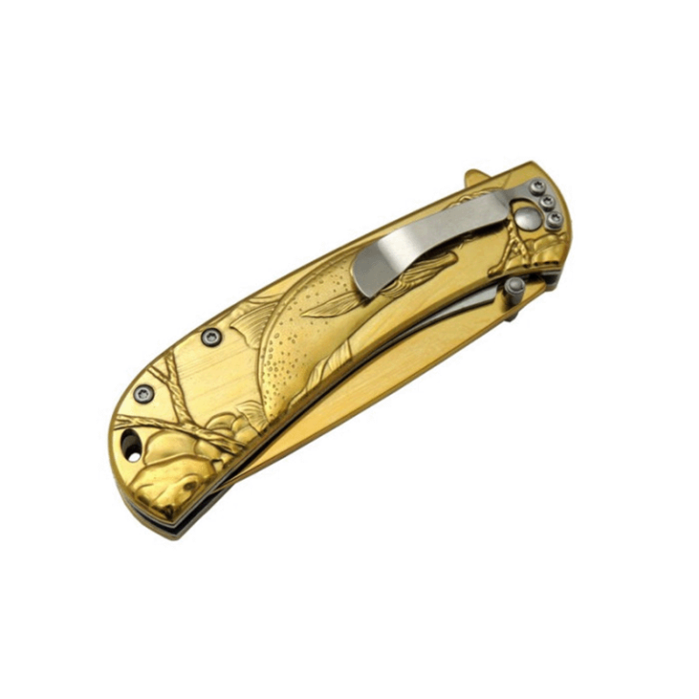Balık Çakı Gravürlü İşlemeli Çakı Gold Rainbow - Görsel 3