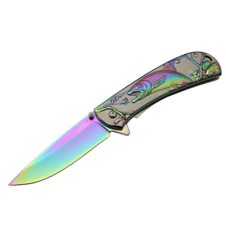 Balık Çakı Gravürlü İşlemeli Çakı Gold Rainbow - Görsel 2