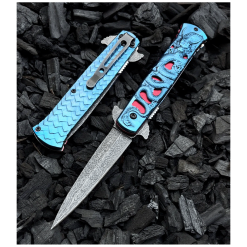 Sibirya Ejder Gravürlü Çakı Damascus Desenli Kamp Çakısı