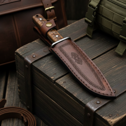Alternative view of El Yapımı Yerli Üretim İşlemeli Kök Ceviz Kabze Deri Kılıflı Kasatura Av Kamp Bıçağı