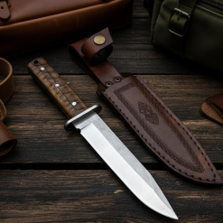 El Yapımı Yerli Üretim İşlemeli Kök Ceviz Kabze Deri Kılıflı Kasatura Av Kamp Bıçağı