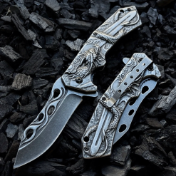 Ejderha Gravürlü Eskitme Kamp Çakısı