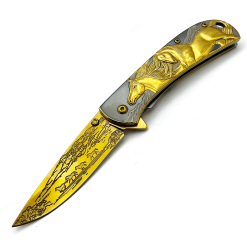 Columbia Çakı At Gravürlü Atlı Çakı Gold Süvari Çakı İşlemeli Sırttan Kilitli Çakı