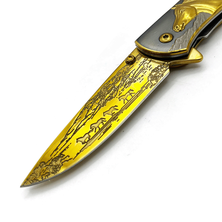 Columbia Çakı At Gravürlü Atlı Çakı Gold Süvari Çakı İşlemeli Sırttan Kilitli Çakı - Görsel 8