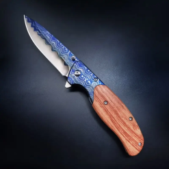 Sibirya Mavi Çakı Damascus Desenli Blue Mavi Sedef Çakı