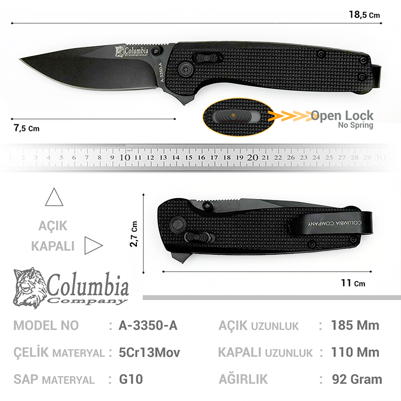 Columbia Çakı Treminus Çakı Kamp Çakısı Outdoor Çakı - 3350 - Görsel 3