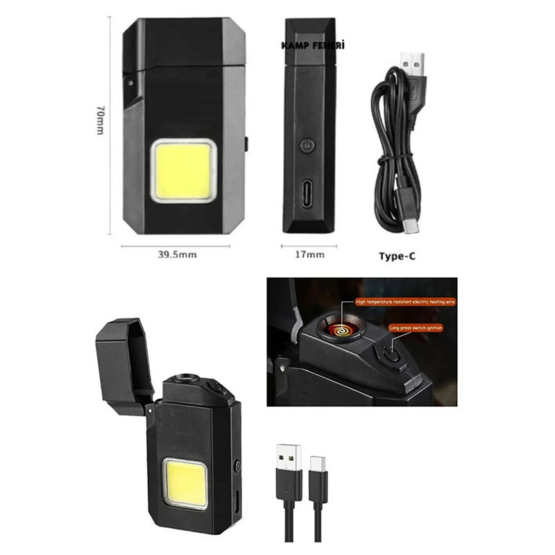Fenerli Çakmak Izgaralı Çakmak Usb Şarjlı Çakmak Mutli Çakmak - Görsel 4