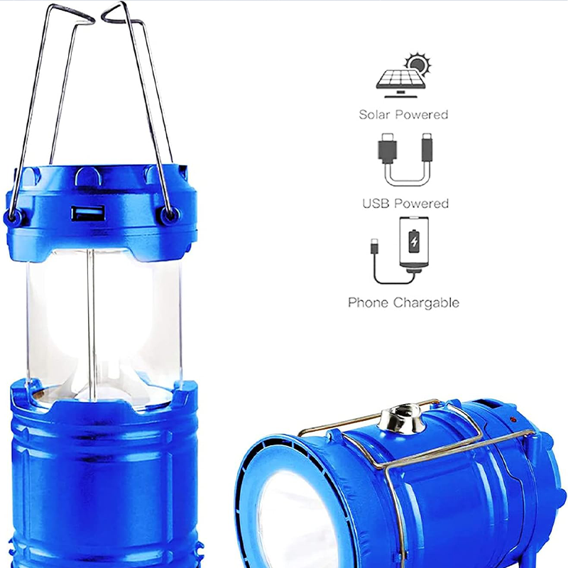 LED Kamp Feneri - USB ve Güneş Enerjili Şarj Edilebilir Çadır Işığı LED Şarj Edilebilir Kamp Lambası - Görsel 6