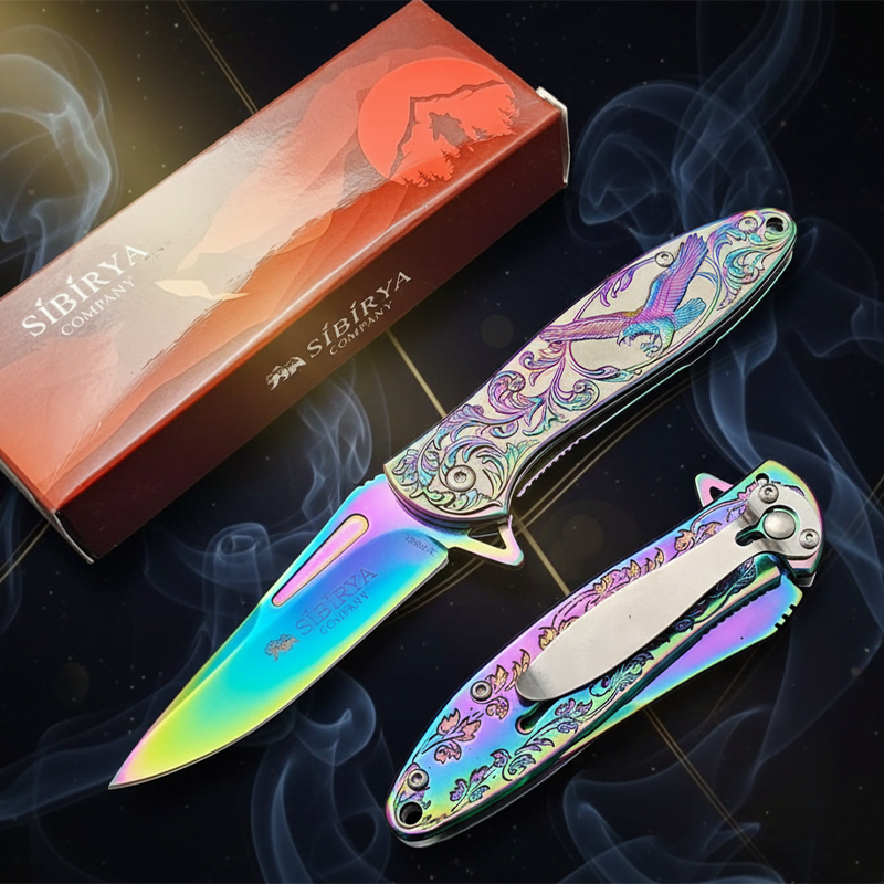 Sibirya Kartal Çakı Rainbow Alton Gold Kartal İşlemeli Outdoor Çakı - 2053