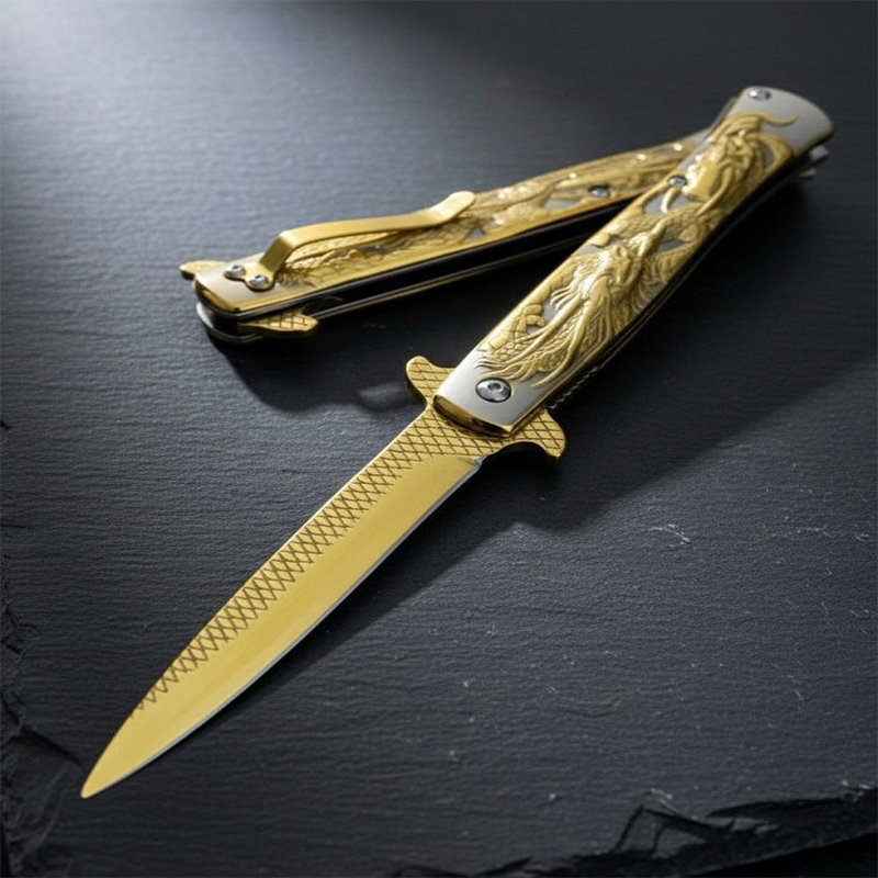 Browning Black Titanyum Kaplama Ejderha İşlemeli Kamp Çakısı Gold Çakı Outdoor Edc Çakı- Hc019 - Görsel 15