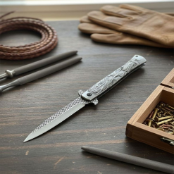 Browning Black Titanyum Kaplama Ejderha İşlemeli Kamp Çakısı Gold -21 cm