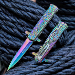 Alternative view of Sibirya Çakı Kuru Kafalı Çakı Kamp Çakısı İskelet Çakı Gold Rainbow Kamp Çakısı EDC Çakı - S-2079