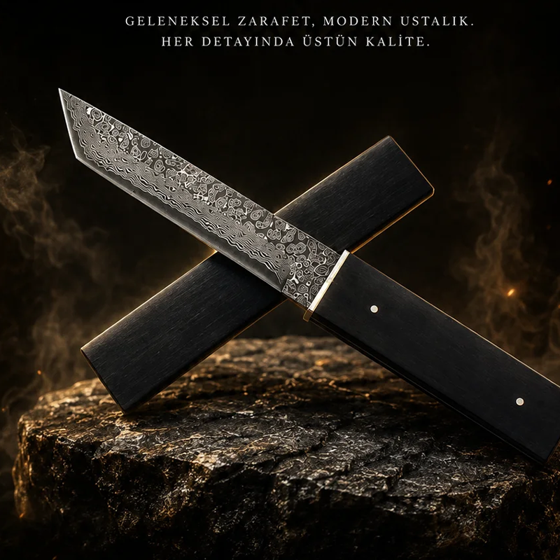 Katsuro Asuka Japon Damascus Tanto Bıçak Madsabre Bıçak Şam Çeliği VG10 Çelik Şam Çeliği - BH914 - Görsel 10