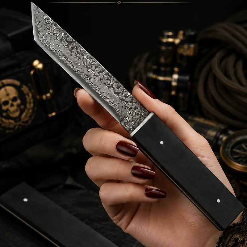 Katsuro Asuka Japon Damascus Tanto Bıçak Madsabre Bıçak Şam Çeliği VG10 Çelik Şam Çeliği - BH914 - Görsel 8