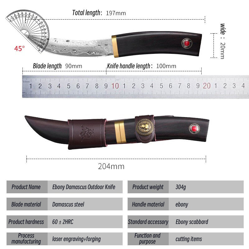 Katsuro Hançer Bıçak Japon Bıçak Şam Çeliği Ahşap Bıçak Outdoor Bıçak - BH915 - Görsel 6