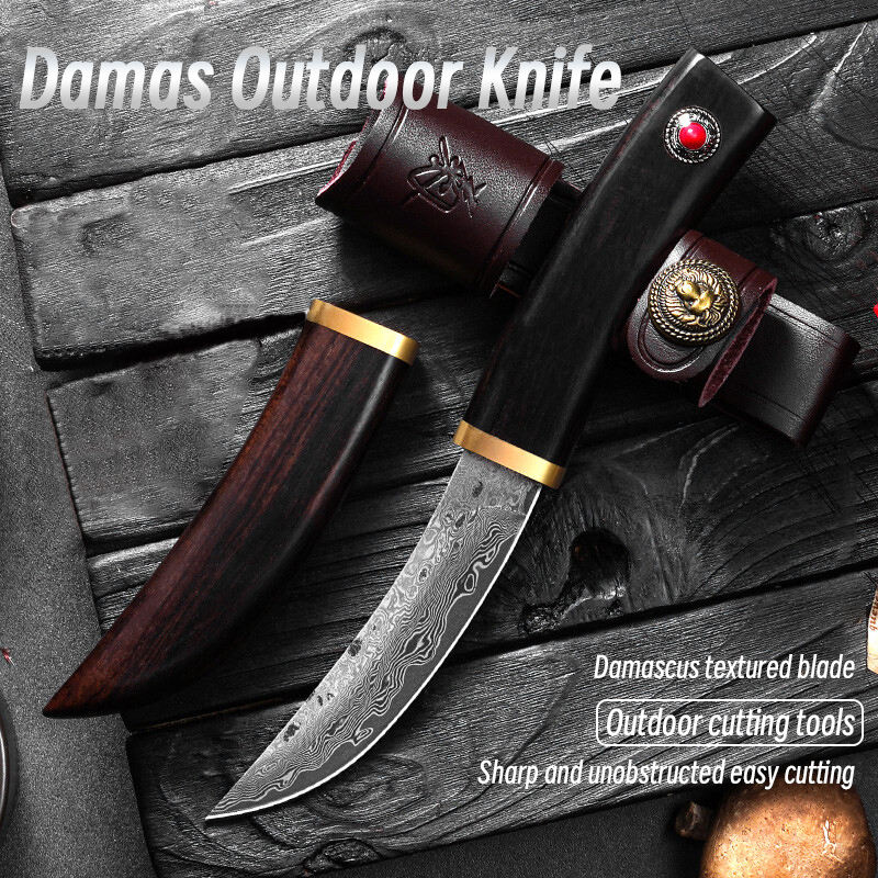 Katsuro Hançer Bıçak Japon Bıçak Şam Çeliği Ahşap Bıçak Outdoor Bıçak - BH915