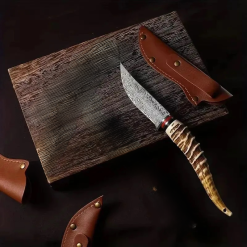 Alternative view of Katsuro Yapay Geyik Boynuz Görünümlü Damascus Lazer İşlemeli Av Bıçak Kamp Bıçak Outdoor Av Bıçak - L302