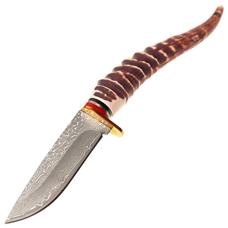 Katsuro Yapay Geyik Boynuz Görünümlü Damascus Lazer İşlemeli Av Bıçak Kamp Bıçak Outdoor Av Bıçak - L302 - Görsel 9